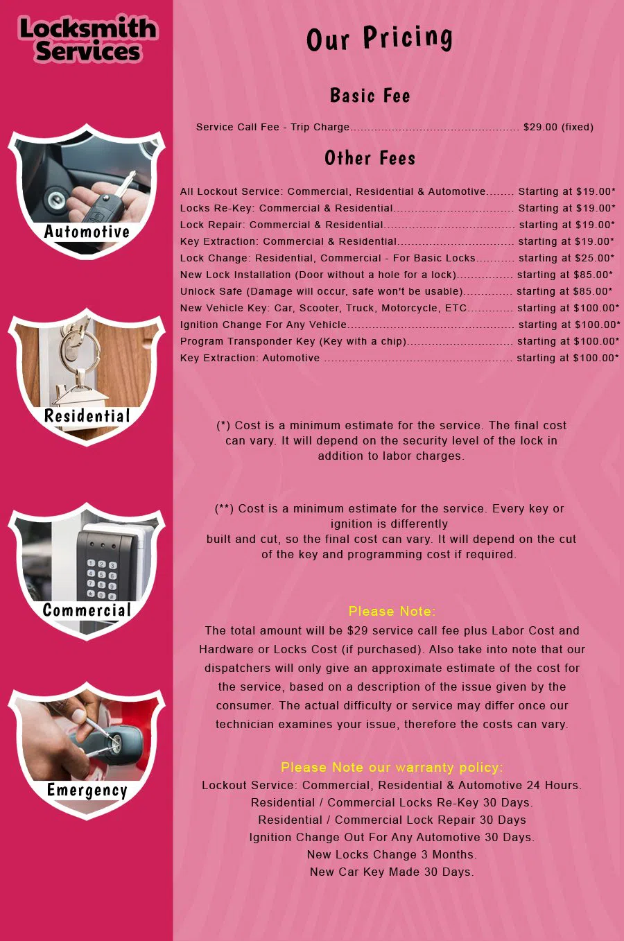 Fairfield NJ Locksmith Store Fairfield, NJ 973-327-9552 - price-list-c-18